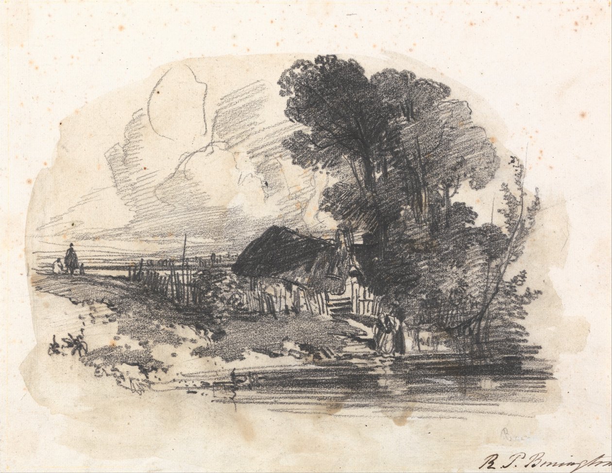 Trees and a Cottage by a River by Richard Parkes Bonington