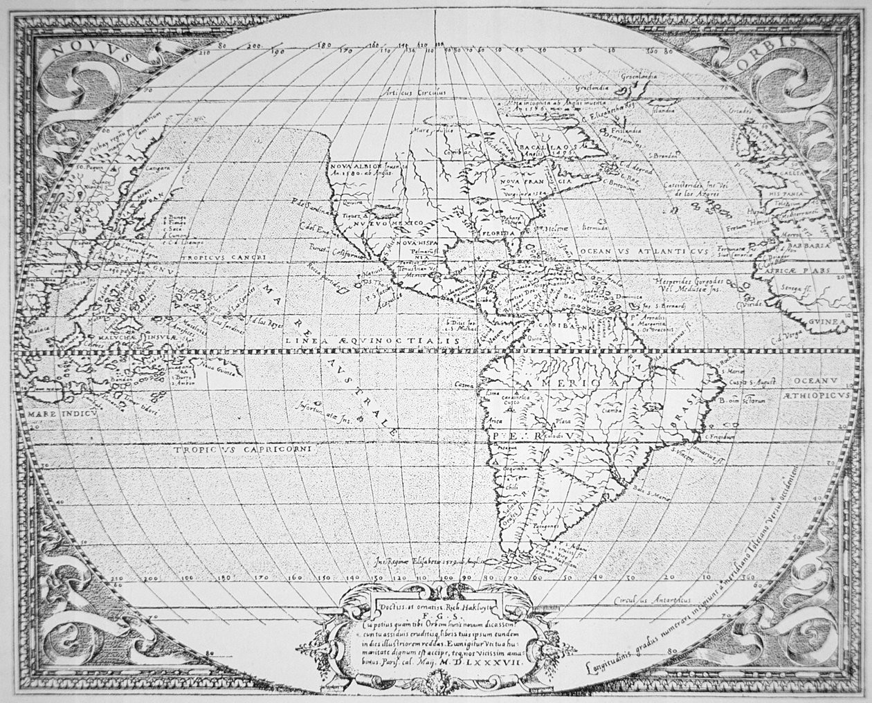 Map of the New World 1587 by Richard (after) Hakluyt