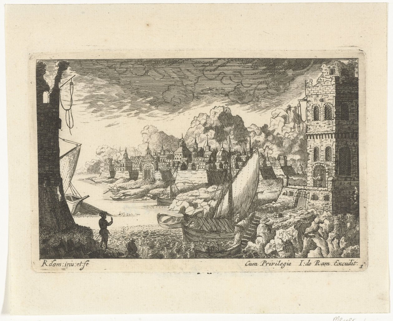 Cityscape with Fishing Harbor and Docking Boat (Cityscapes and Harbors) by Richard Adam