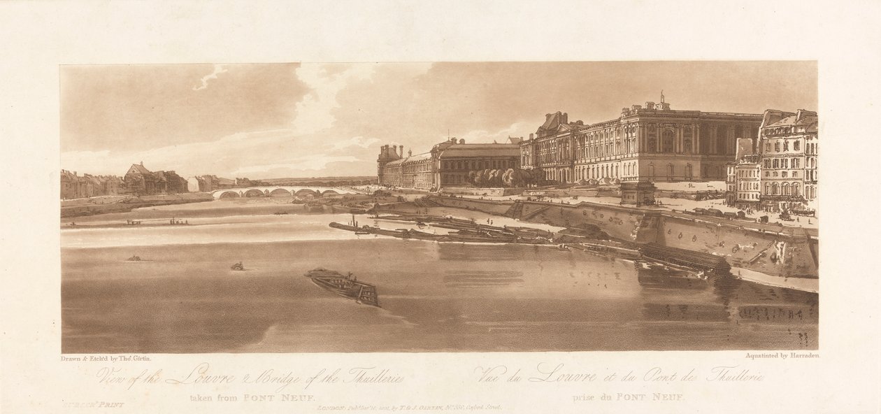 View of the Louvre and Bridge of the Thuilleries, taken from Pont Neuf. 1802; Plate 2 from Views in Paris, the Emanuel Volume Tracing of the plate, B1981.25.2613 by Richard Banks Harraden