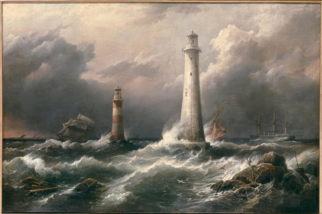 H.M.S. Lord Warden off the Eddystone Lighthouses by Richard Brydges Beechey