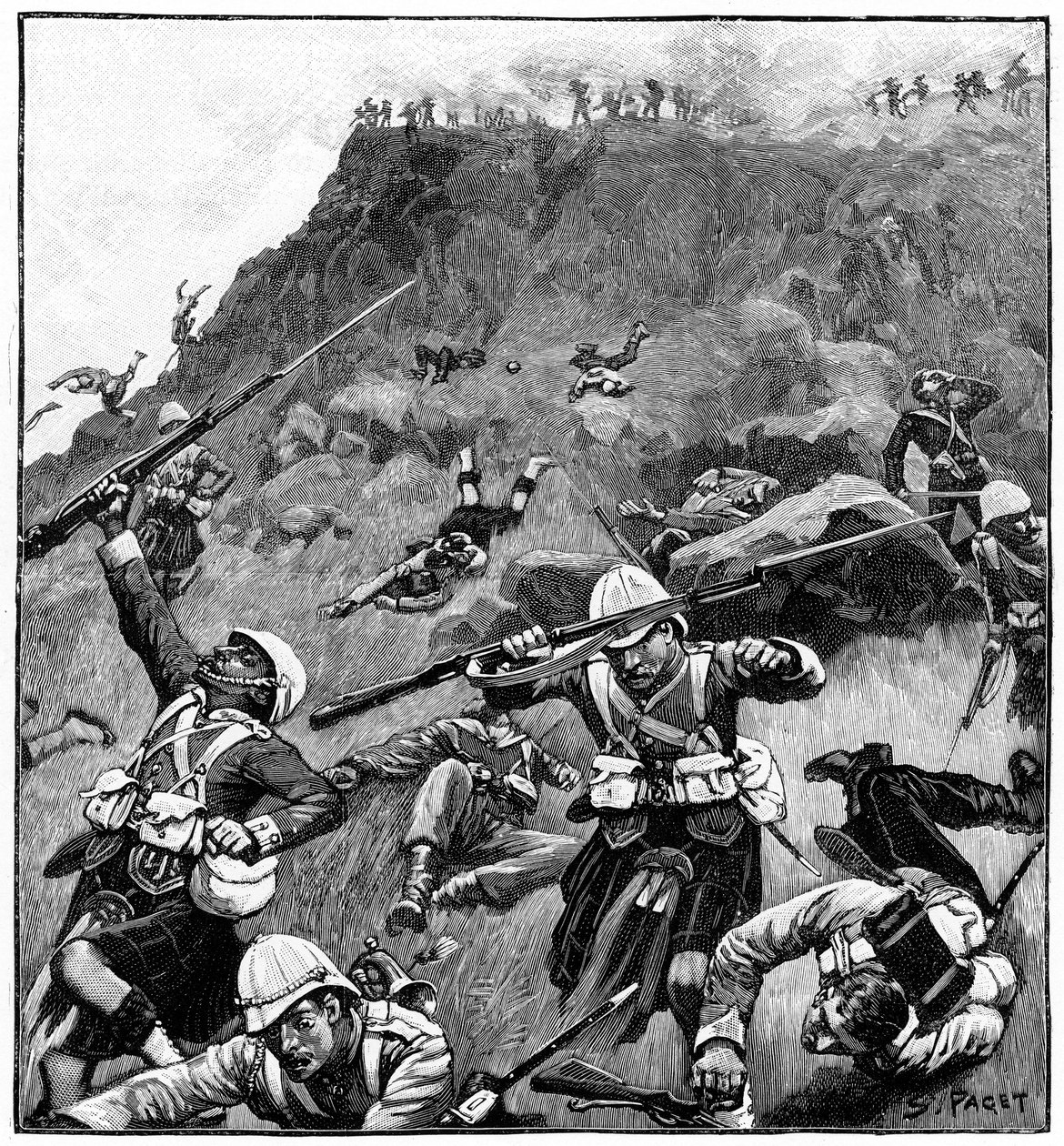92nd Gordon Highlanders in Retreat, Battle of Majuba Hill, 1st Boer War, 26-27 February 1881 by Richard Caton II Woodville