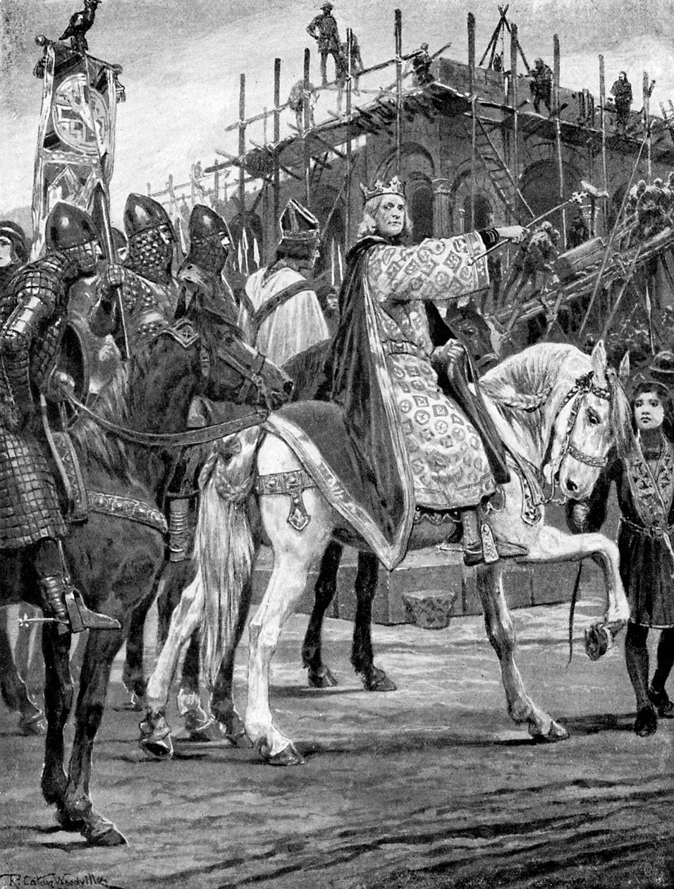 Edward the Confessor Watching the Building of Westminster Abbey, c1050, c1920 by Richard Caton II Woodville