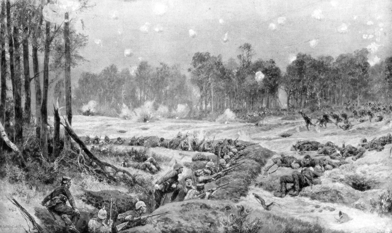 The attack of the German trenches at Nogent-lAbbesse, Rheims front, 24th September 1914 by Richard Caton II Woodville