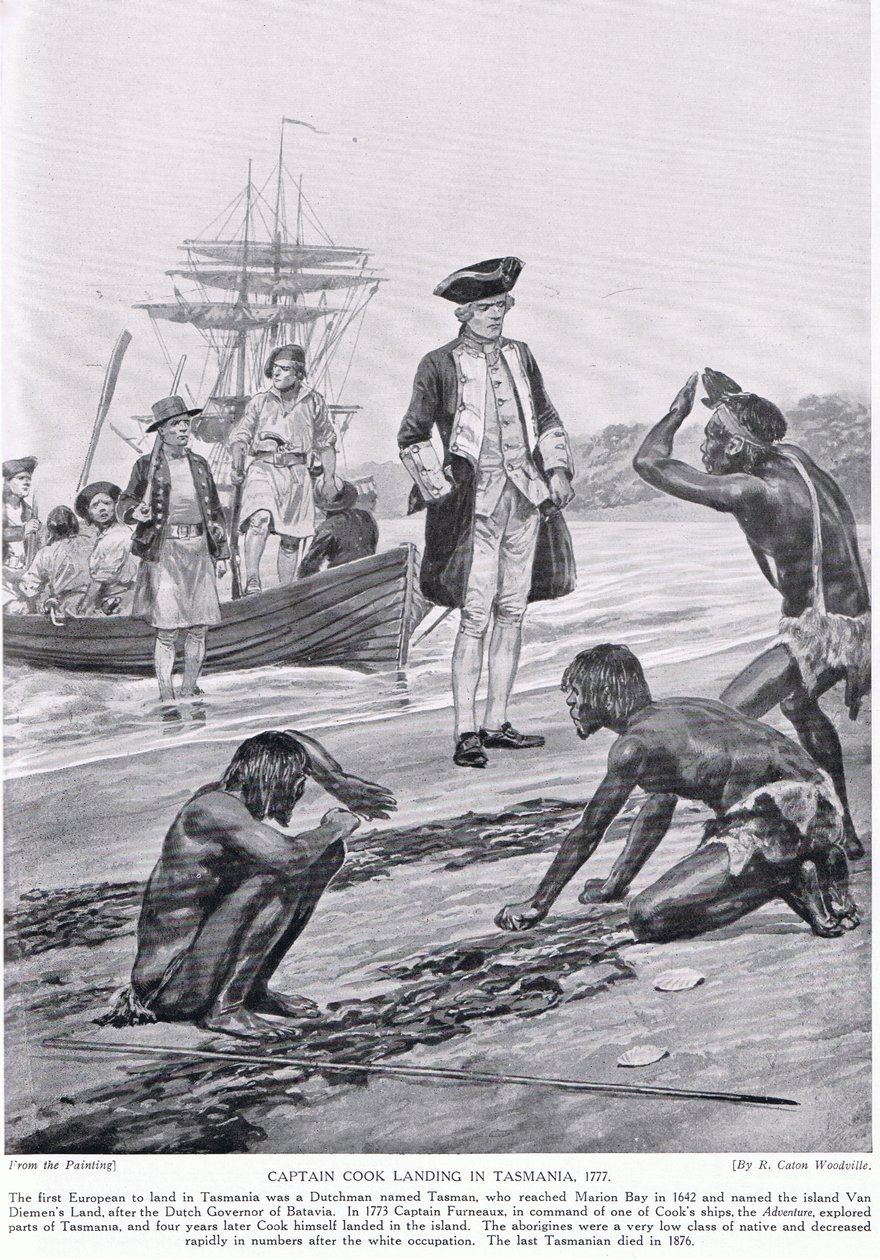 Captain Cook Landing in Tasmania, 1777, Illustration from 