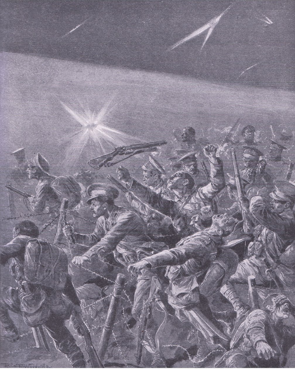 Caught in barbed wire entanglements: Night attack by British infantry by Richard Caton Woodville
