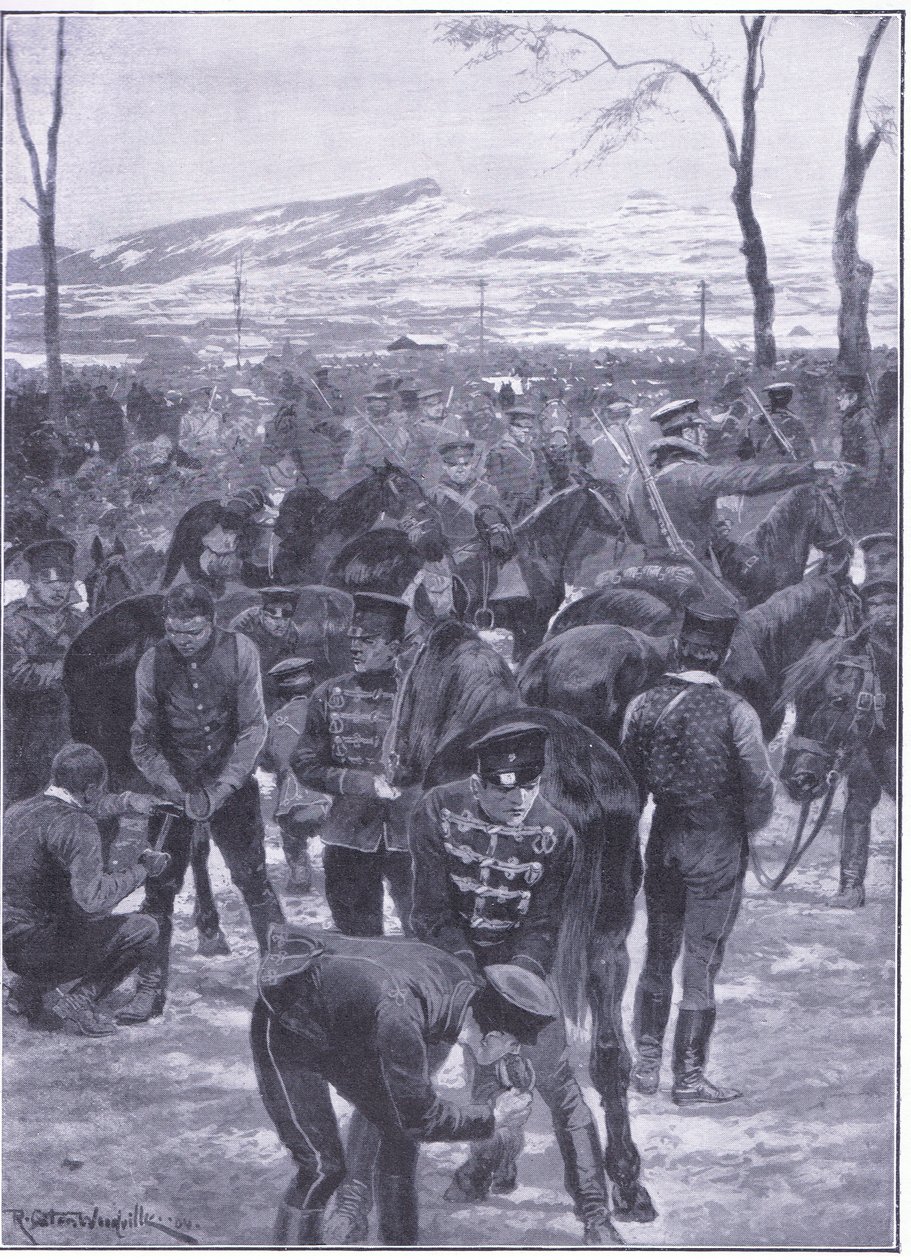 Japanese Cavalry Encampment at Seoul: Farriers at Work by Richard Caton Woodville