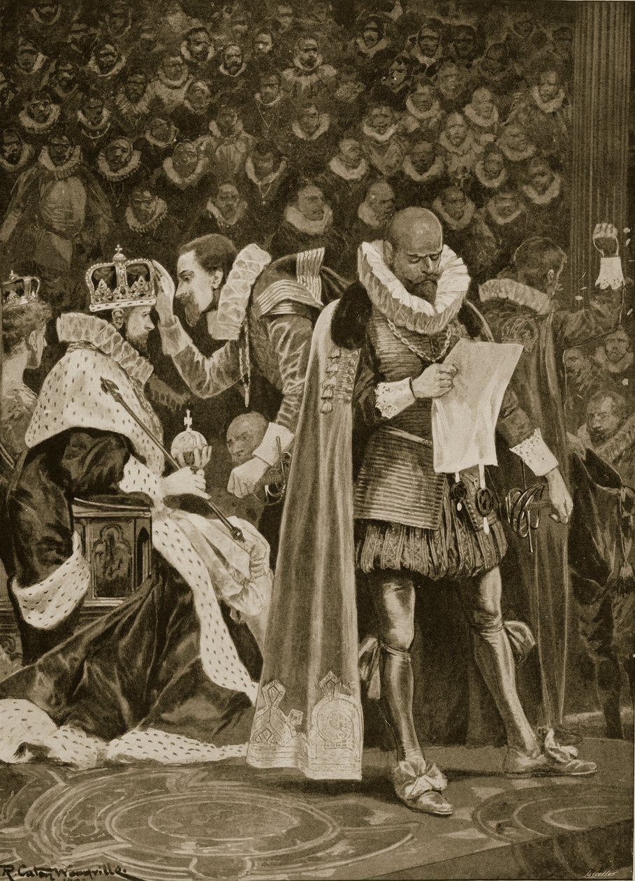 The Homage, the Largesse and the General Pardon at the Coronation of James I and Anne of Denmark, July 25th, 1603 by Richard Caton Woodville
