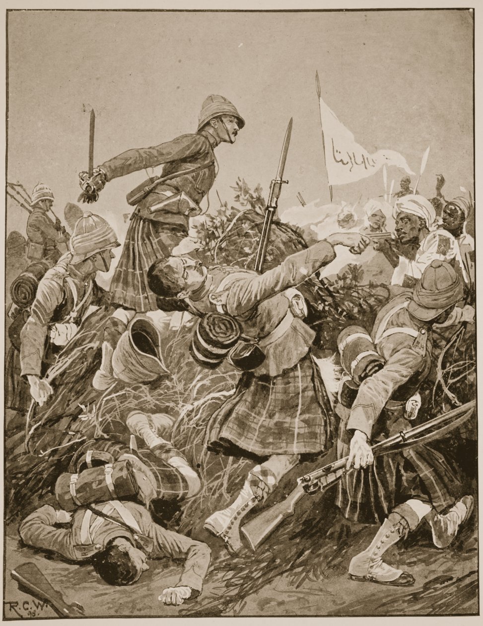 The Seaforth Highlanders Storming the Zareba at the Battle of Atbara, Illustration from 