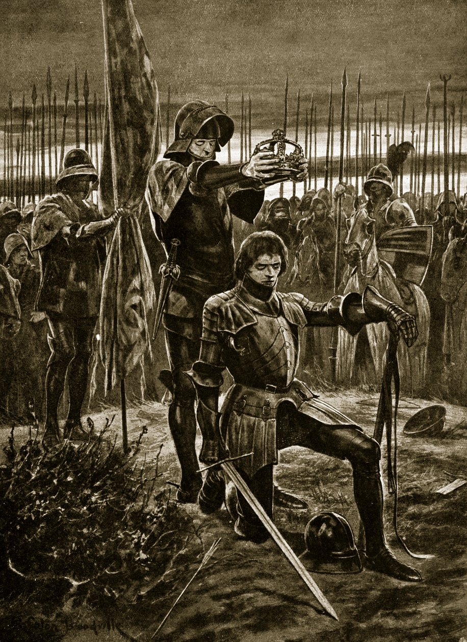 Henry VII crowned at Bosworth, illustration from 