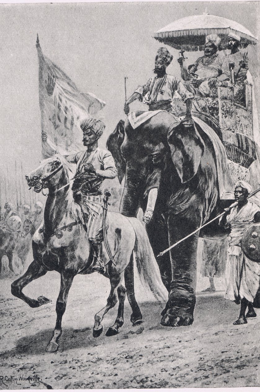 Suraj-ud-Daula at Plassey, 23rd June 1757 (Illustration from British Battles on Land and Sea, 1915) by Richard Caton Woodville junior