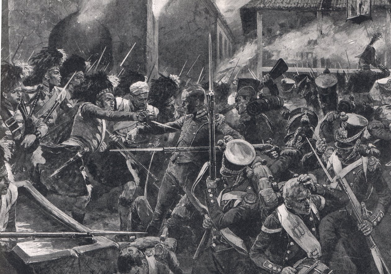 The 42nd Highlanders driving the French out of Elvina, illustration from 