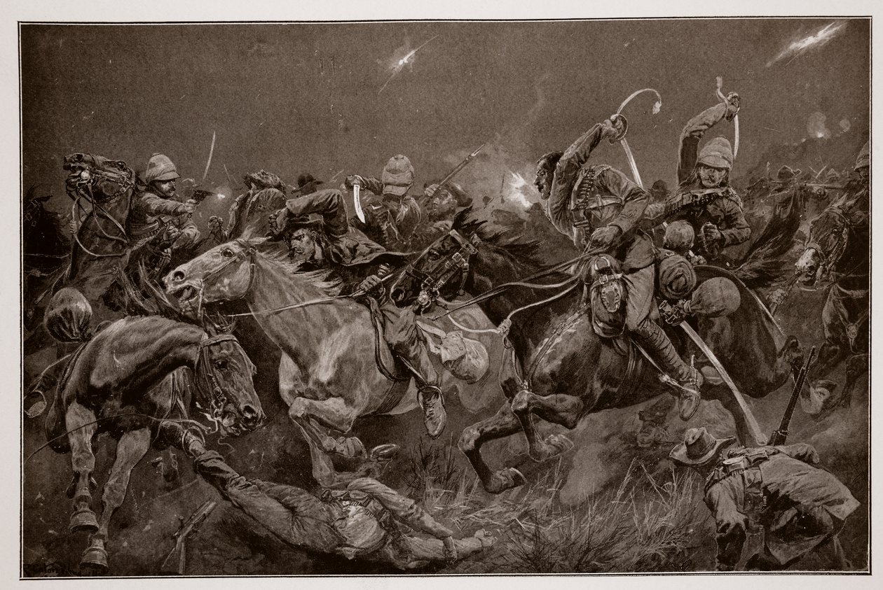 The night charge of the 19th Hussars near Lydenberg on 7th November, 1900 by Richard Caton Woodville junior
