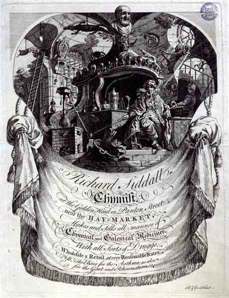 Trade card for Richard Siddall, Chemist, at the Golden Head, Panton Street, London by Richard Clee