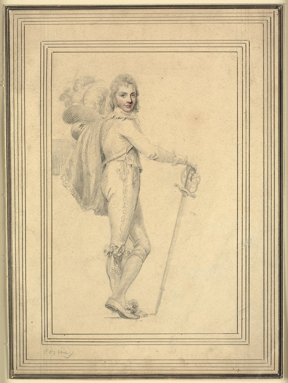 Full-length Portrait of a Gentleman with Sword in One Hand and a Plumed Hat in the Other by Richard Cosway