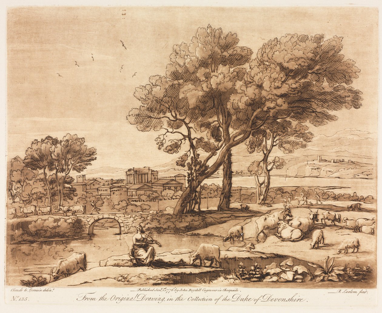 Liber Veritatis: No. 135, A Landscape, with Buildings, Mercury Stealing Admetus