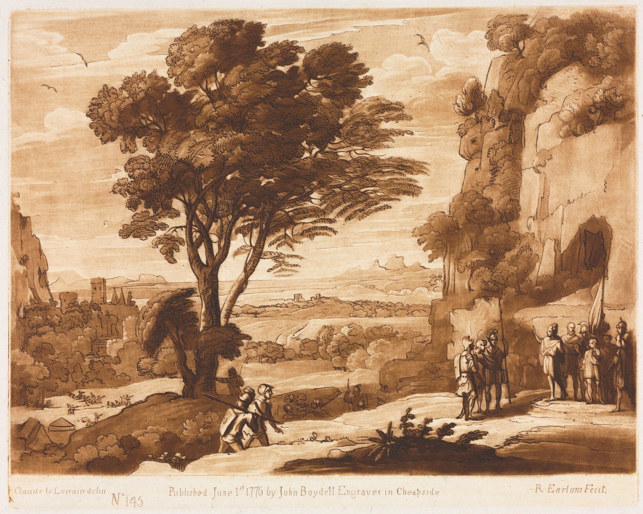 Liber Veritatis: No. 145, A Landscape, with Figures, Simon brought before Priam by Richard Earlom