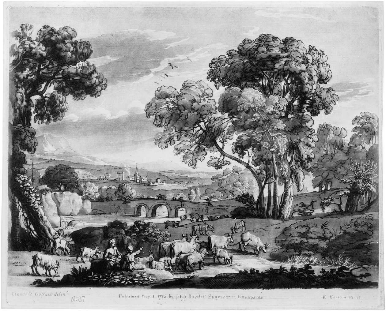 Pastoral Landscape with River and Bridge by Richard Earlom