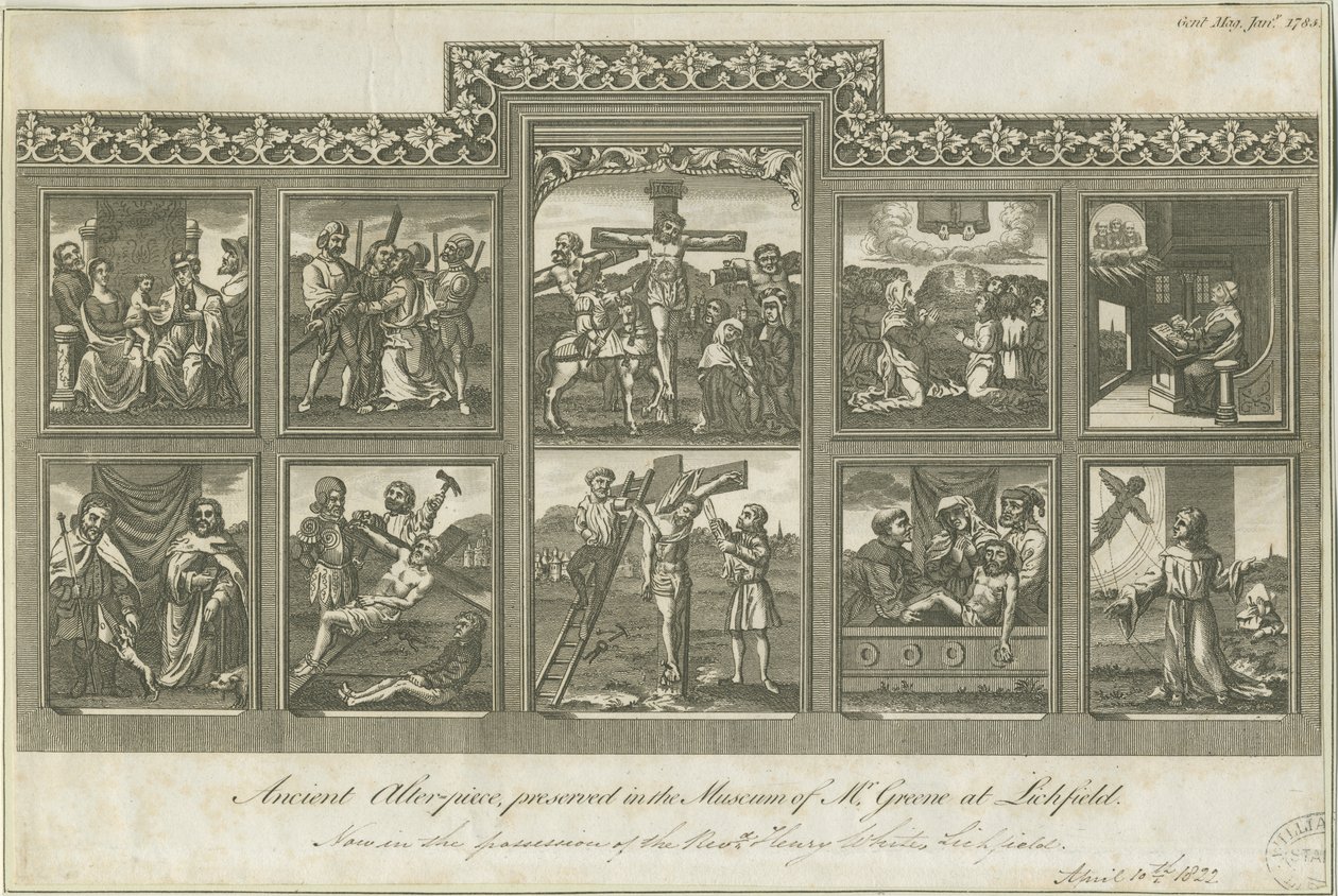 Lichfield - Ancient Altar-Piece: engraving by Richard Greene