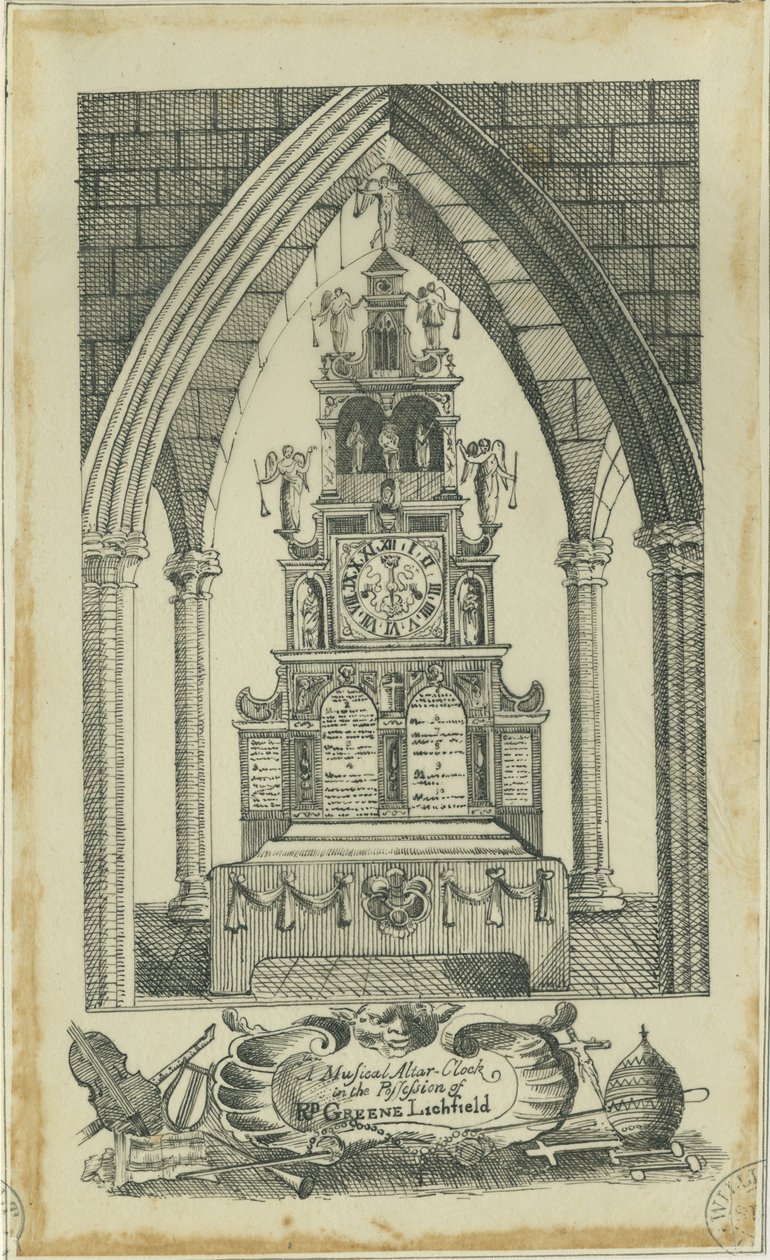 Lichfield - Musical Altar-Clock: tracing in ink by Richard Greene