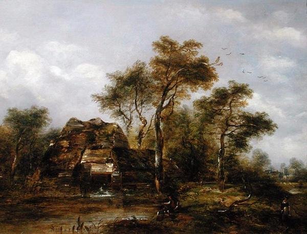 Overshot Mill with Man Fishing by Richard Hilder
