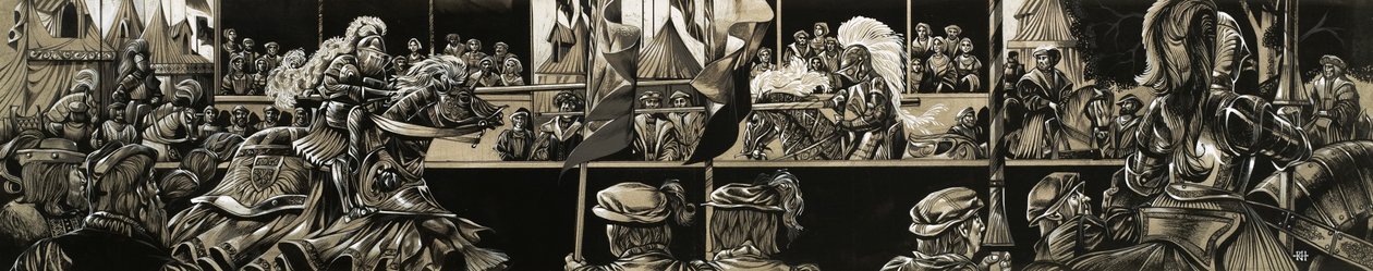 Panoramic view of a jousting tournament by Richard Hook