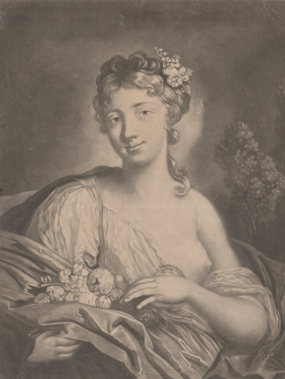 Spring: a young woman holding flowers in her cloak by Richard Houston