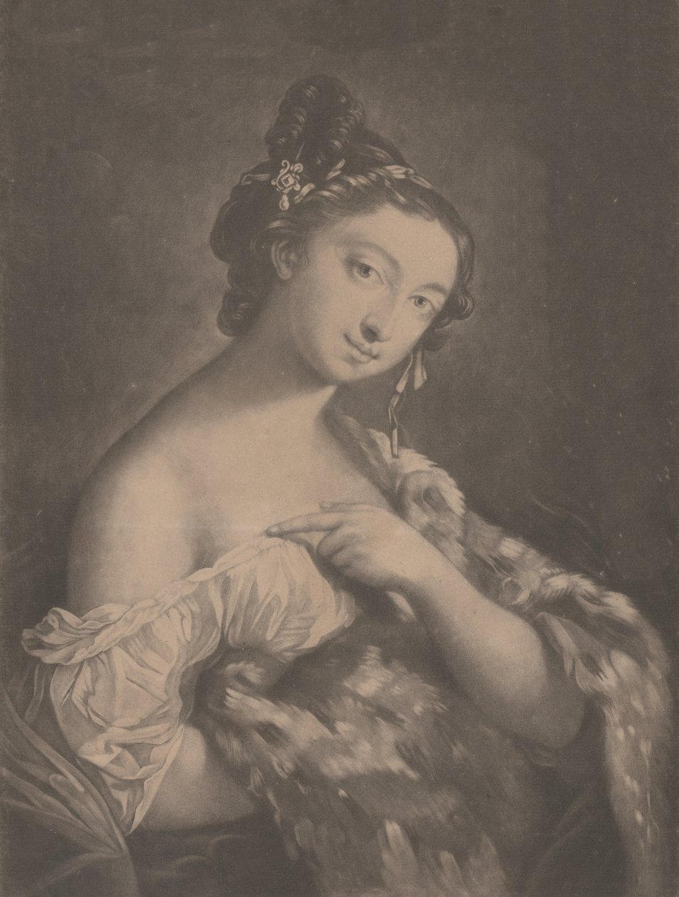 Winter: a woman holding a spotted fur mantle by Richard Houston
