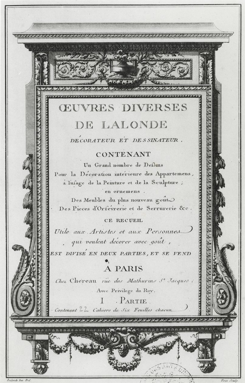 Frontispiece to Oeuvres Diverses de Lalonde, Decorateur et Dessinateur by Richard Lalonde
