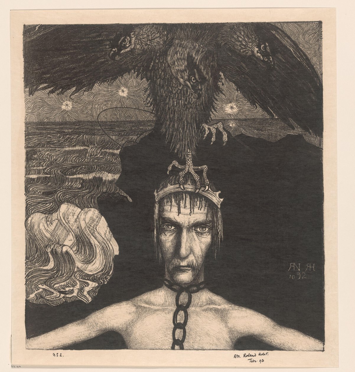 Chained Man with Three-Headed Bird of Prey on His Head by Richard Nicolaüs Roland Holst (signed by artist)