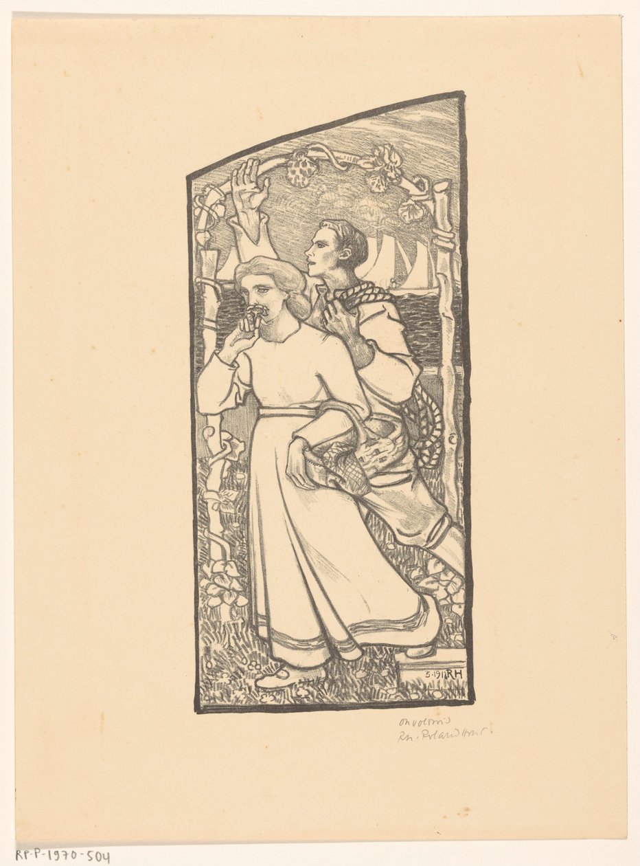 Girl with a Basket and Boy with a Rope by Richard Nicolaüs Roland Holst (signed by artist)