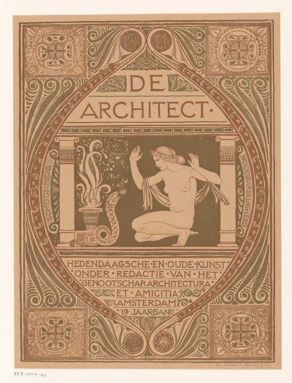 Cover design for: De Architect, 1911 by Richard Nicolaüs Roland Holst (signed by artist)