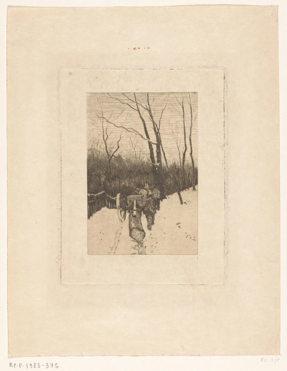 Horses Dragging a Log Over a Snowy Forest Path by Richard Nicolaüs Roland Holst