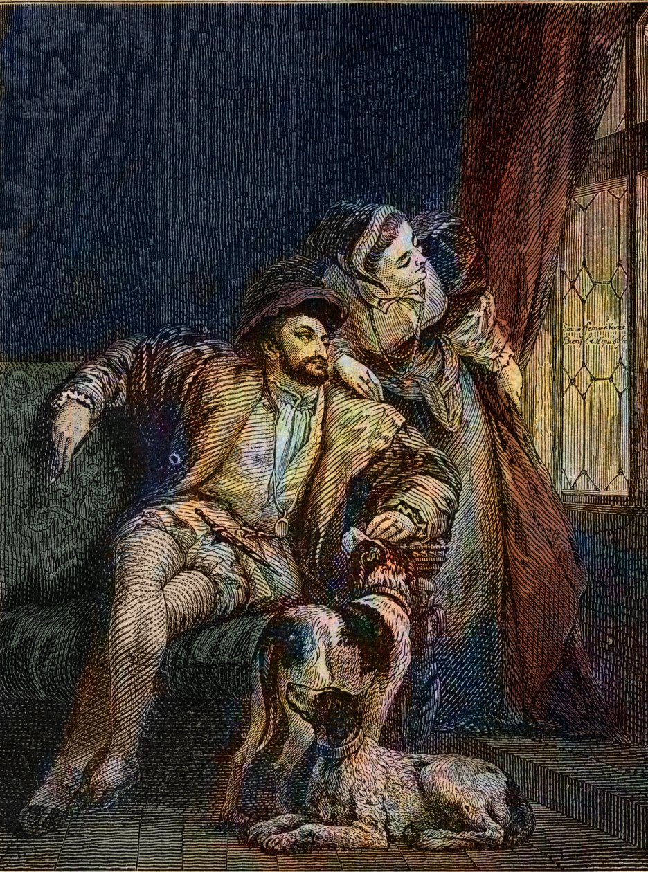 Francis I and Margarita of Navarre - Francois I King of France with his sister Marguerite of Angoulema, Queen of Navarre - engraving by Richard Parkes Bonington by Richard Parkes (after) Bonington