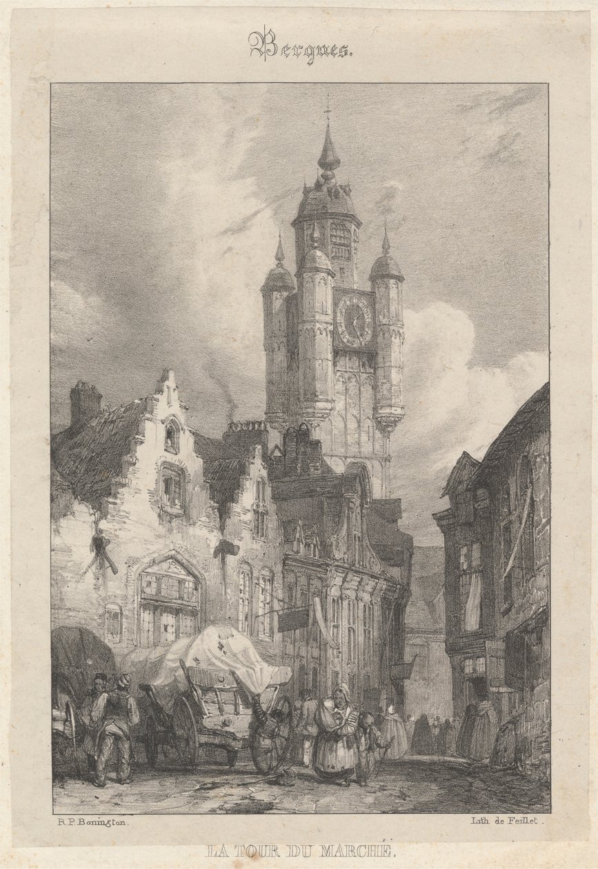 Bergues - The Market Tower by Richard Parkes Bonington