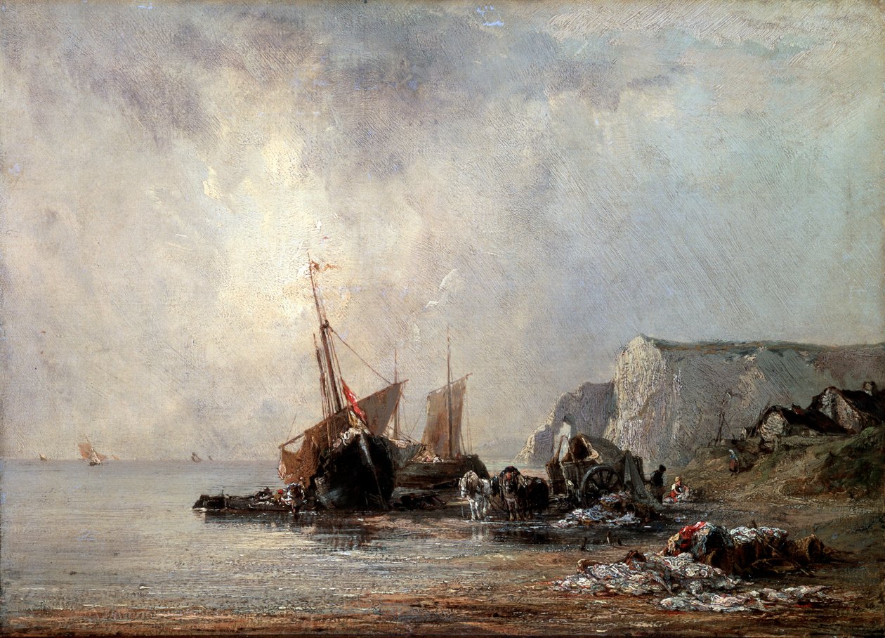 Boats at the Normandy Shore, 1823 by Richard Parkes Bonington
