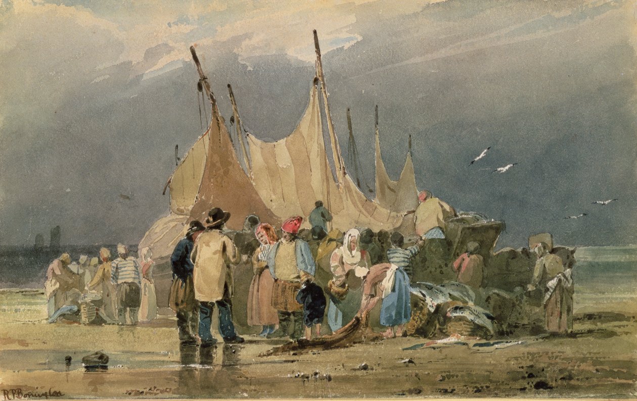Fisherfolk on a Beach, a Storm Approaching by Richard Parkes Bonington