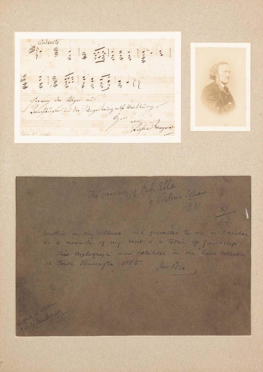 Autograph musical quotation mounted with carte-de-visite photograph of Wagner and a provenance note by Richard Wagner