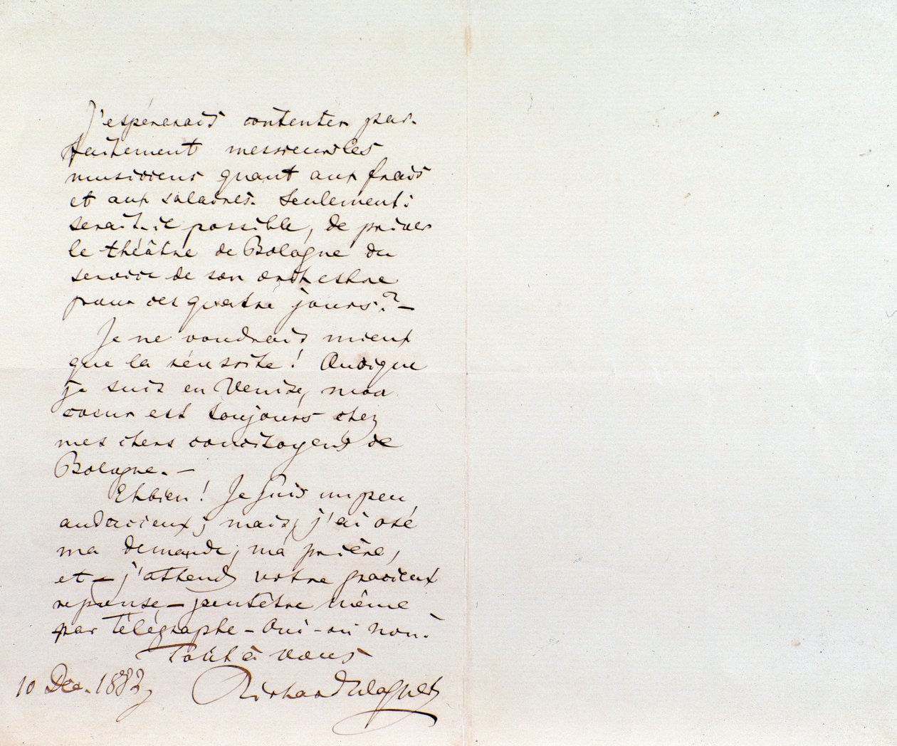 Handwritten letter of Richard Wagner to Luigi Mancinelli, December 10th by Richard Wagner
