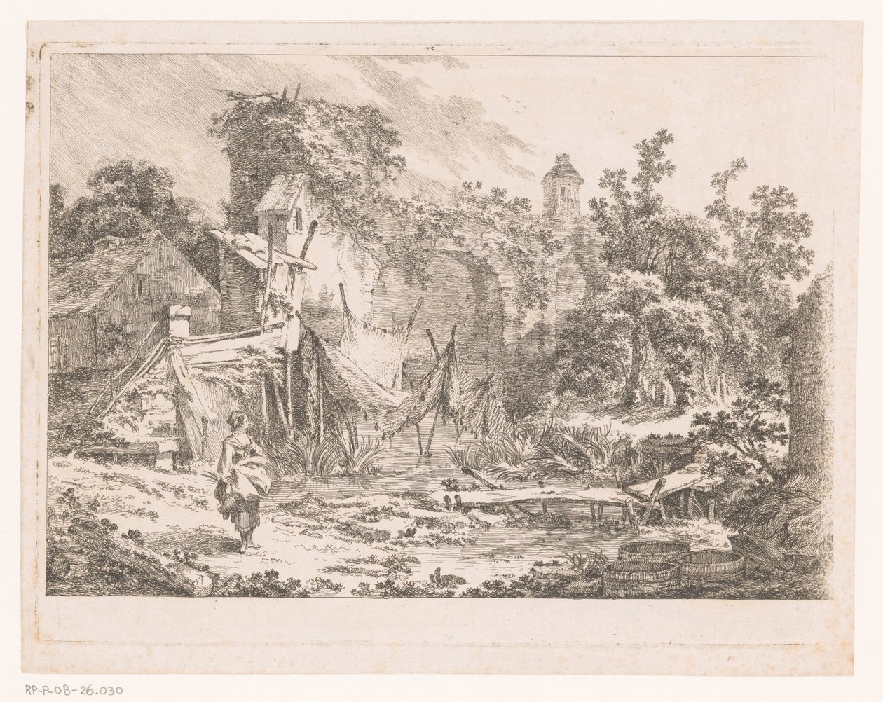 Landscape with Hut and Fishing Nets on Stakes by Richard de Saint Non