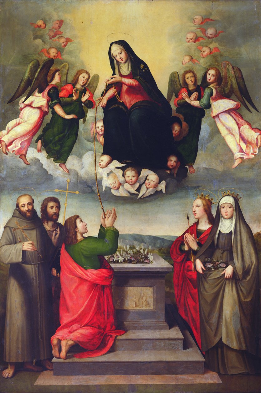 The Virgin of the Sacred Girdle with SS. Thomas, Francis, John the Baptist, Ursula and Elizabeth of Hungary by Ridolfo , Il Ghirlandaio