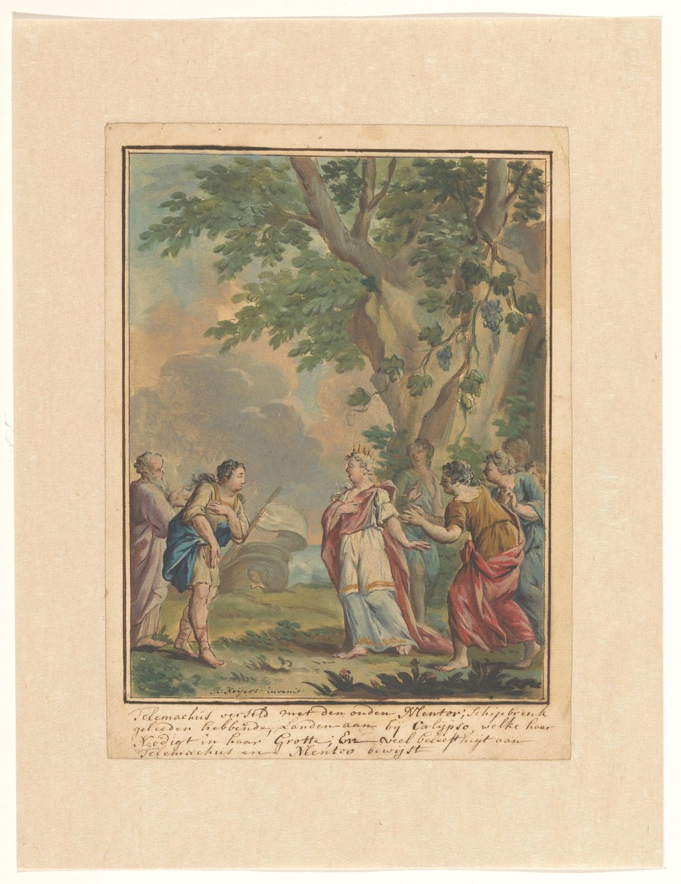 Telemachus and Mentor Arrive at the Nymph Calypso (Telemachus Series) by Rienk Keyert