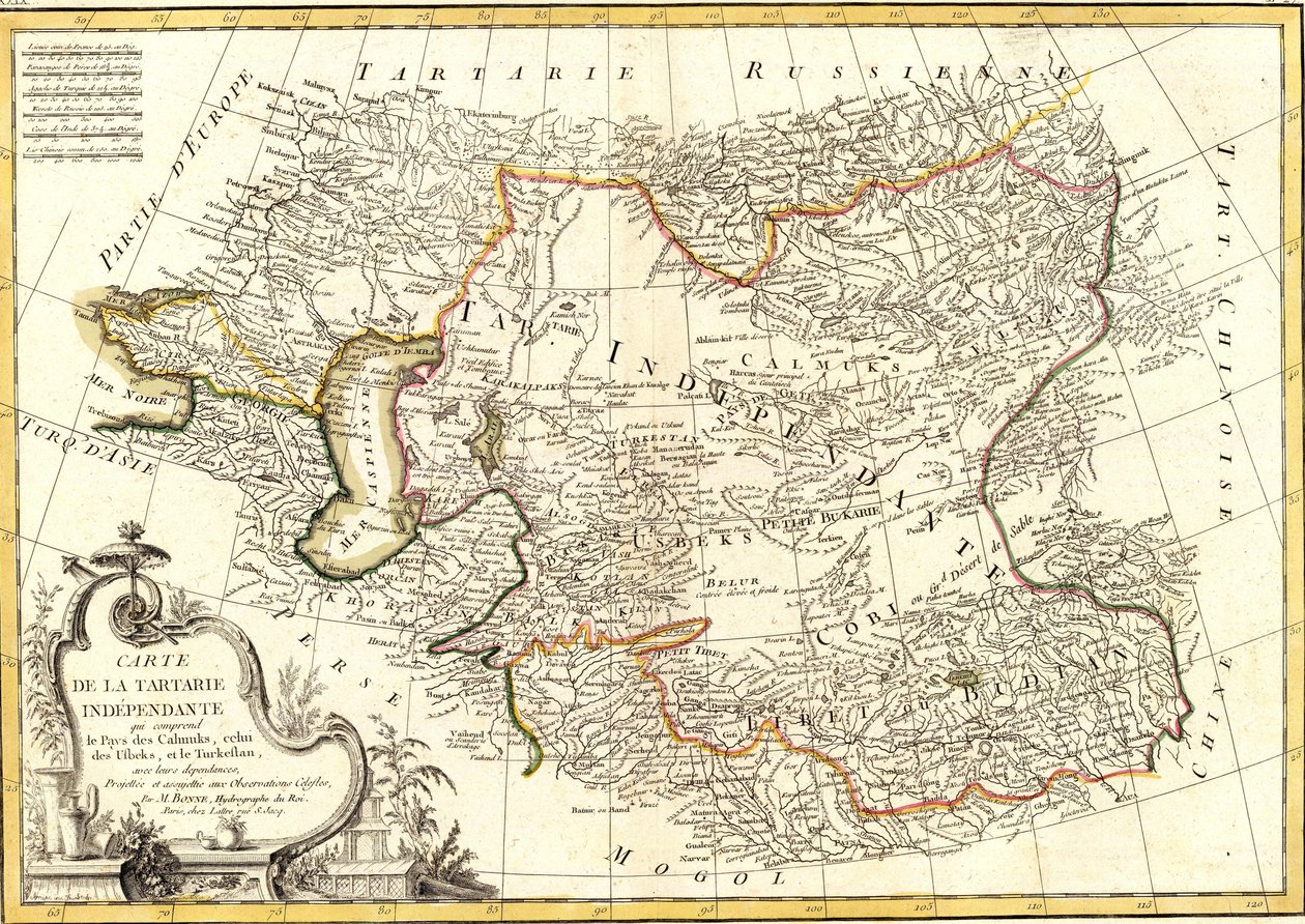 Map of Independent Tartary Including the Lands of the Kalmyks, Uzbeks, and Turkestan by Charles Marie Rigobert Bonne