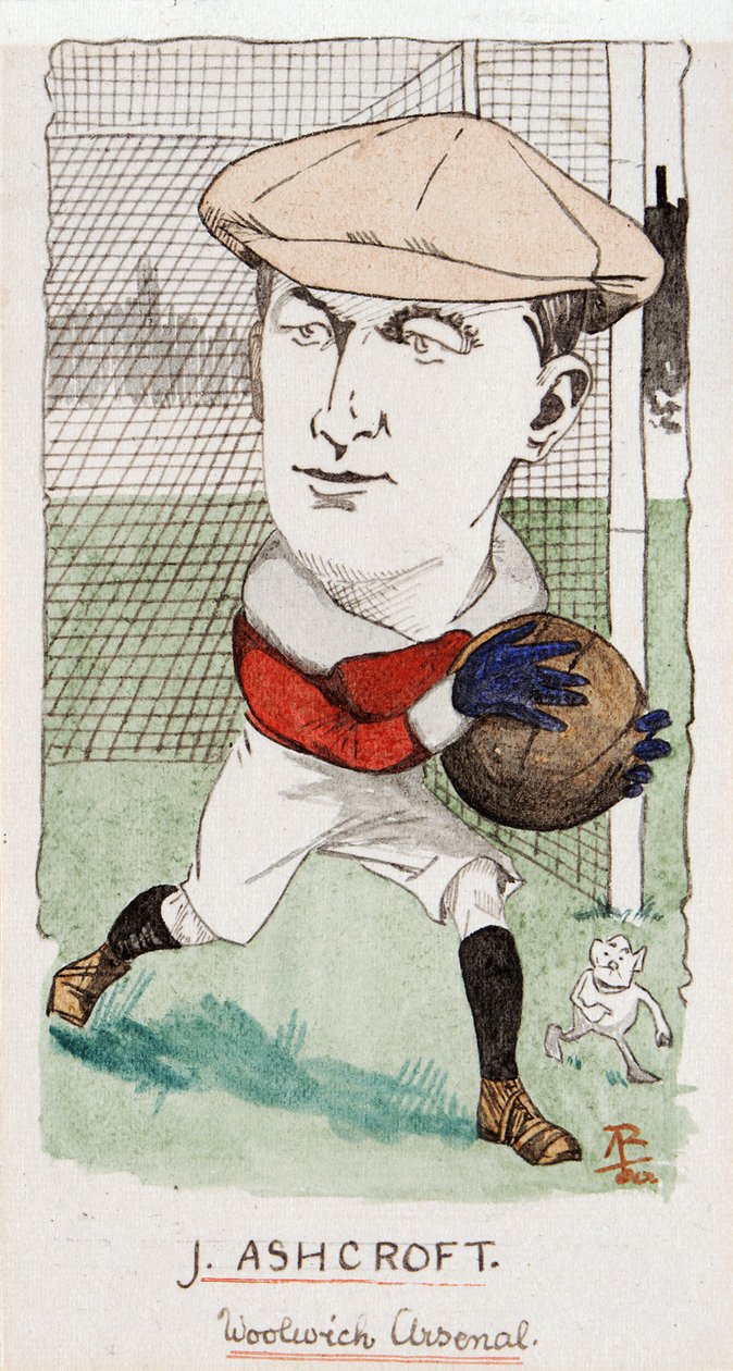 Jimmy Ashcroft, Woolwich Arsenal, drawing for a set of cigarette cards, 1907 by Rip