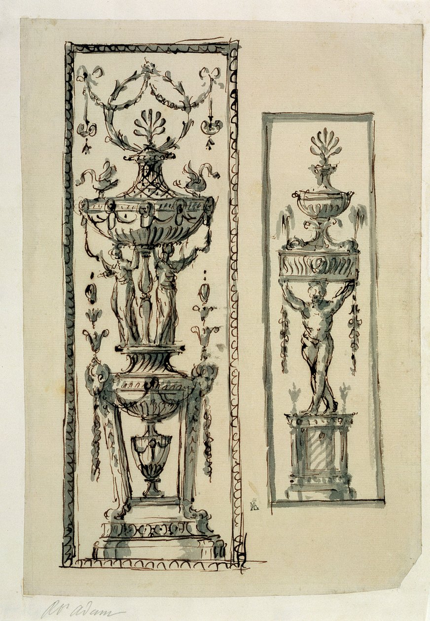 Sketched designs for ornate panels by Robert Adam