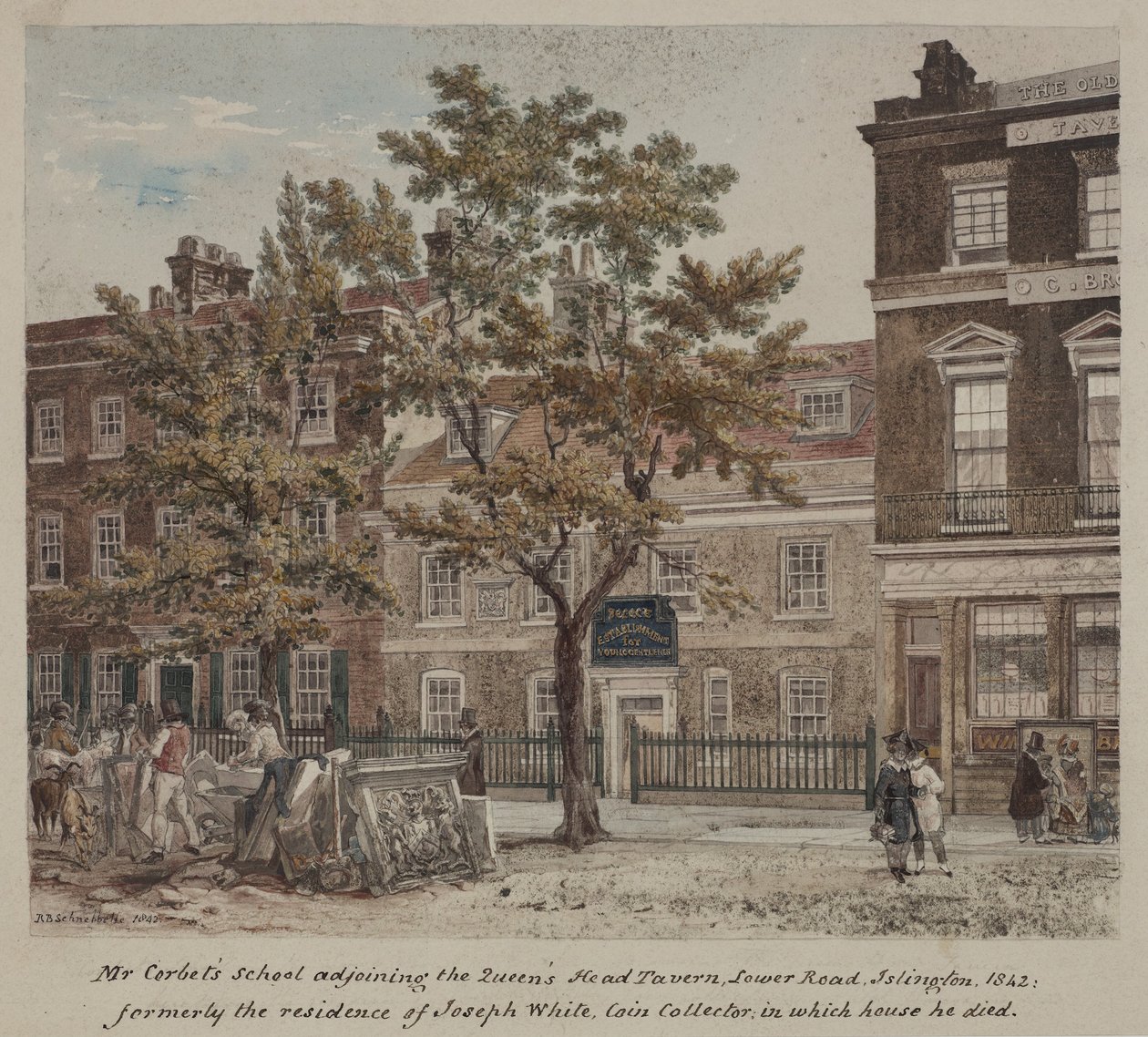 Mr Corbets School, Lower Road (Essex Road) Islington, 1842 by Robert Blemell Schnebbelie