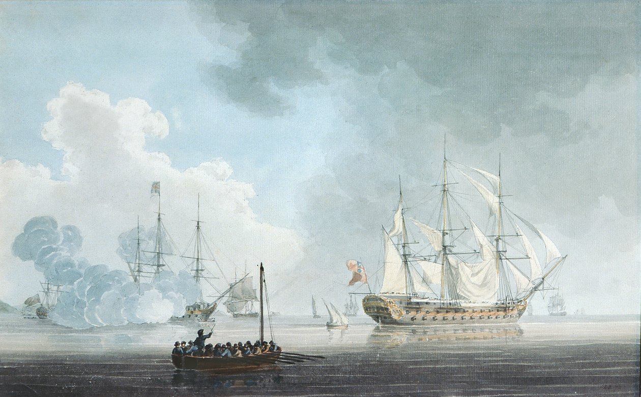 English Ships of War, one firing a Salute by Robert Cleveley