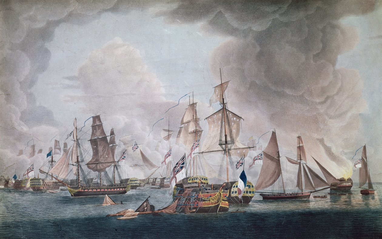 The Defeat of the Combined Forces of France and Spain at the Battle of Trafalgar in 1805 by Robert Dodd