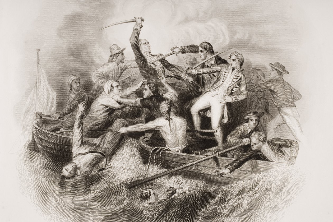 Desperate Encounter in gun-boats between Nelson and Don Miguel Tyrason, illustration from 