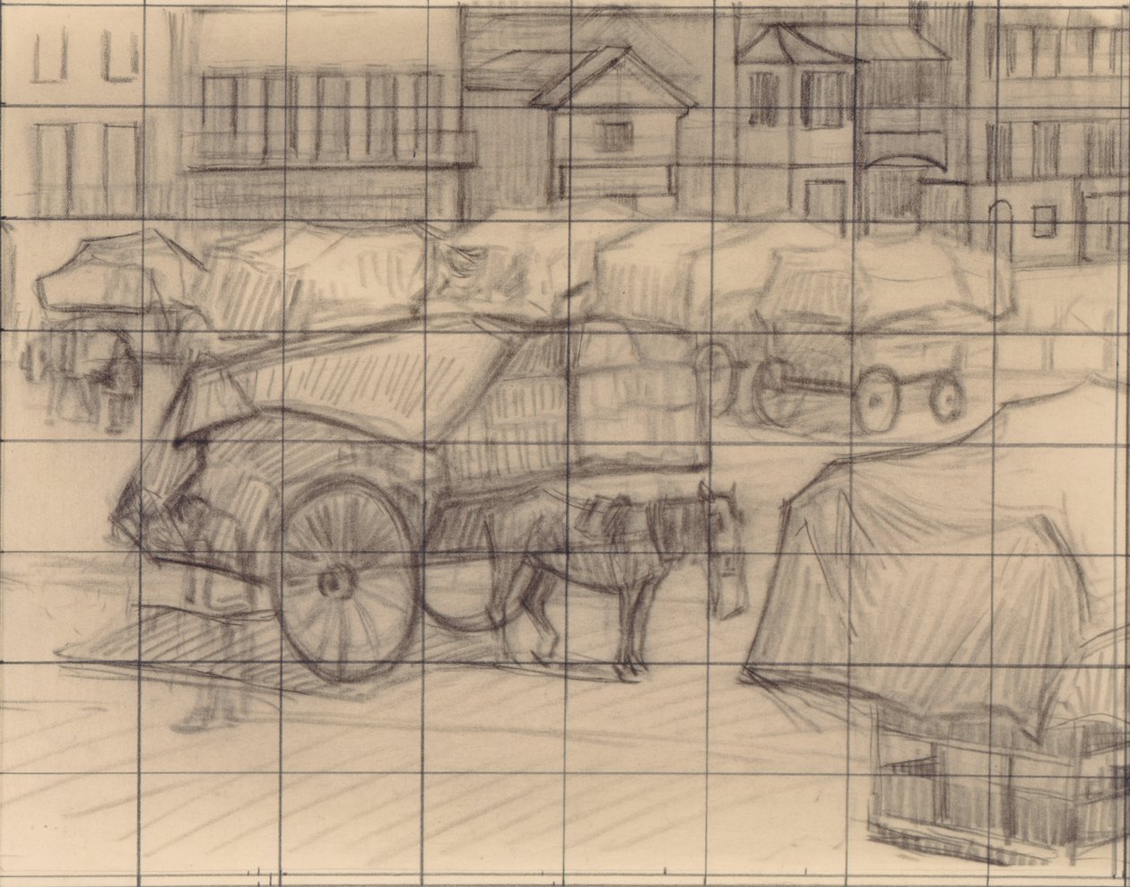 Hay Carts, Cumberland Market, c.1915 by Robert Polhill Bevan